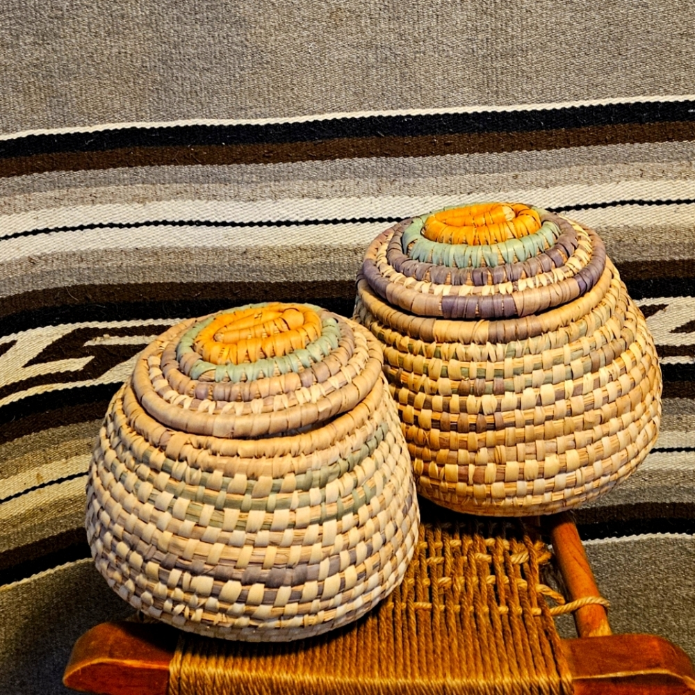 Vintage Woven Baskets With Lids